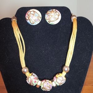 Gold Chocker w/ multli-color beads &earrings